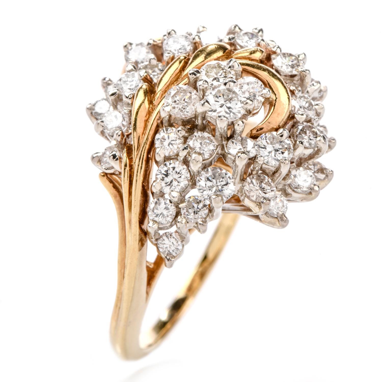 Estate Diamond Cluster Floral 18 Karat Cocktail Fashion Ring 1