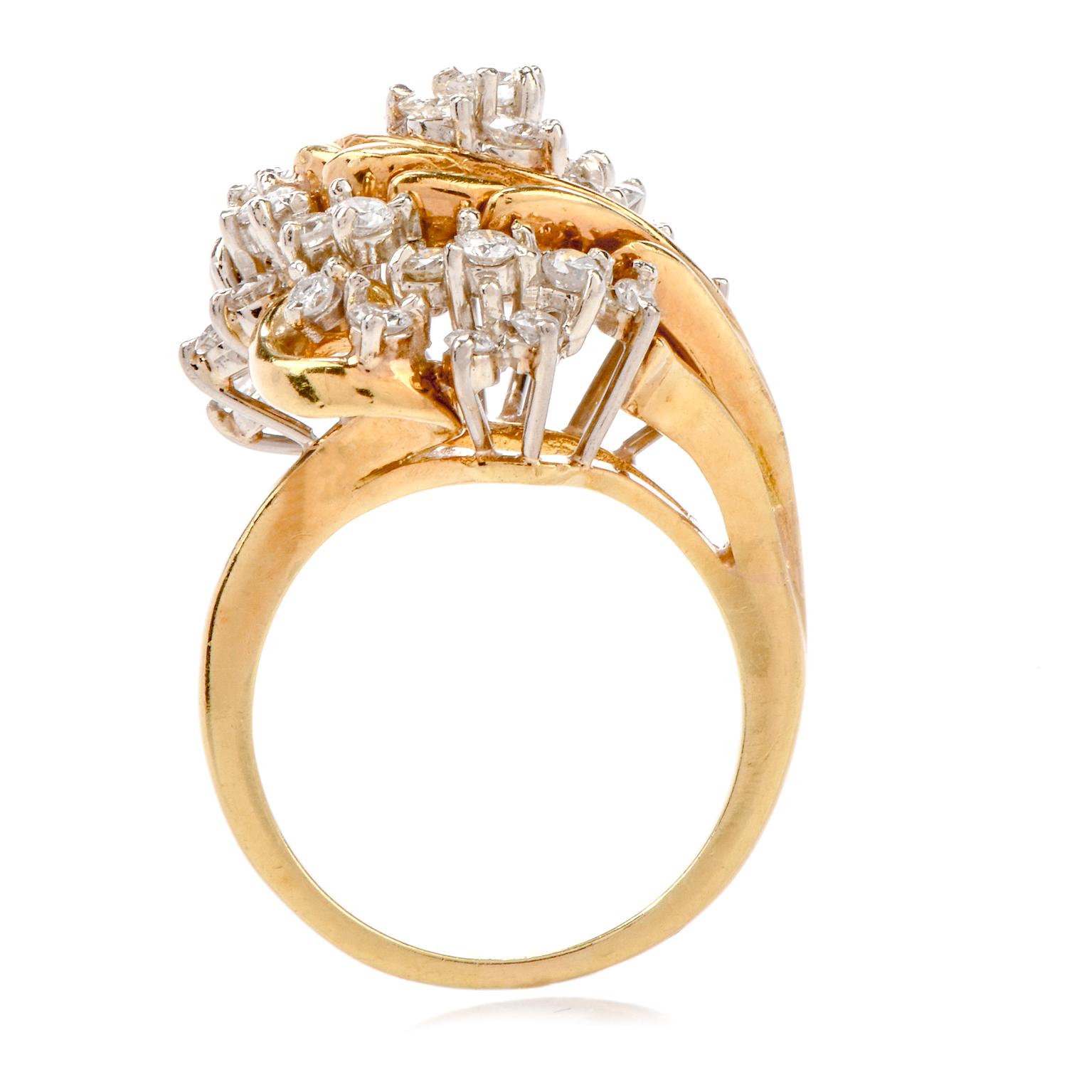 Estate Diamond Cluster Floral 18 Karat Cocktail Fashion Ring 2