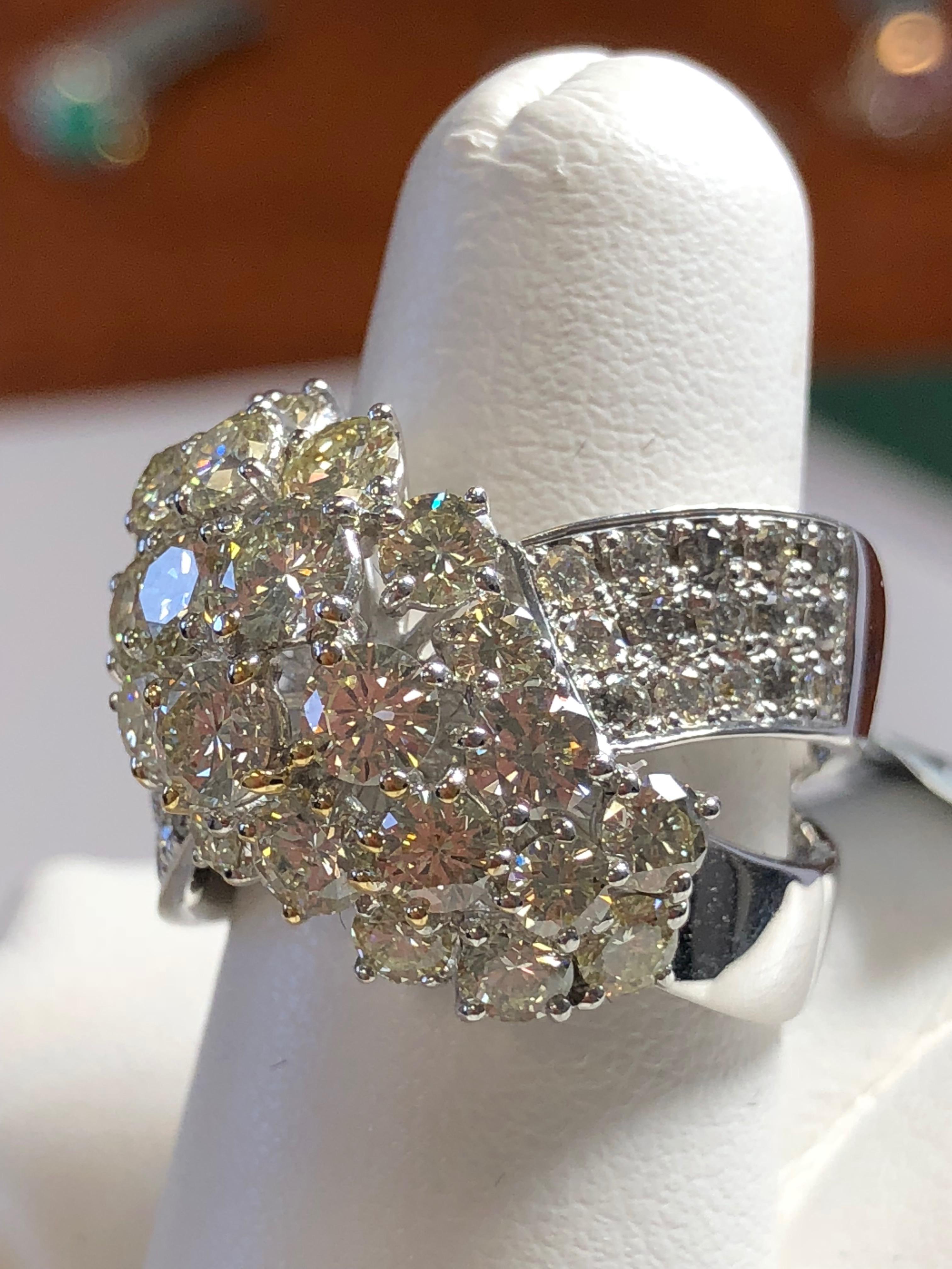 Round Cut Estate Diamond Cluster Ring in 18 Karat White Gold