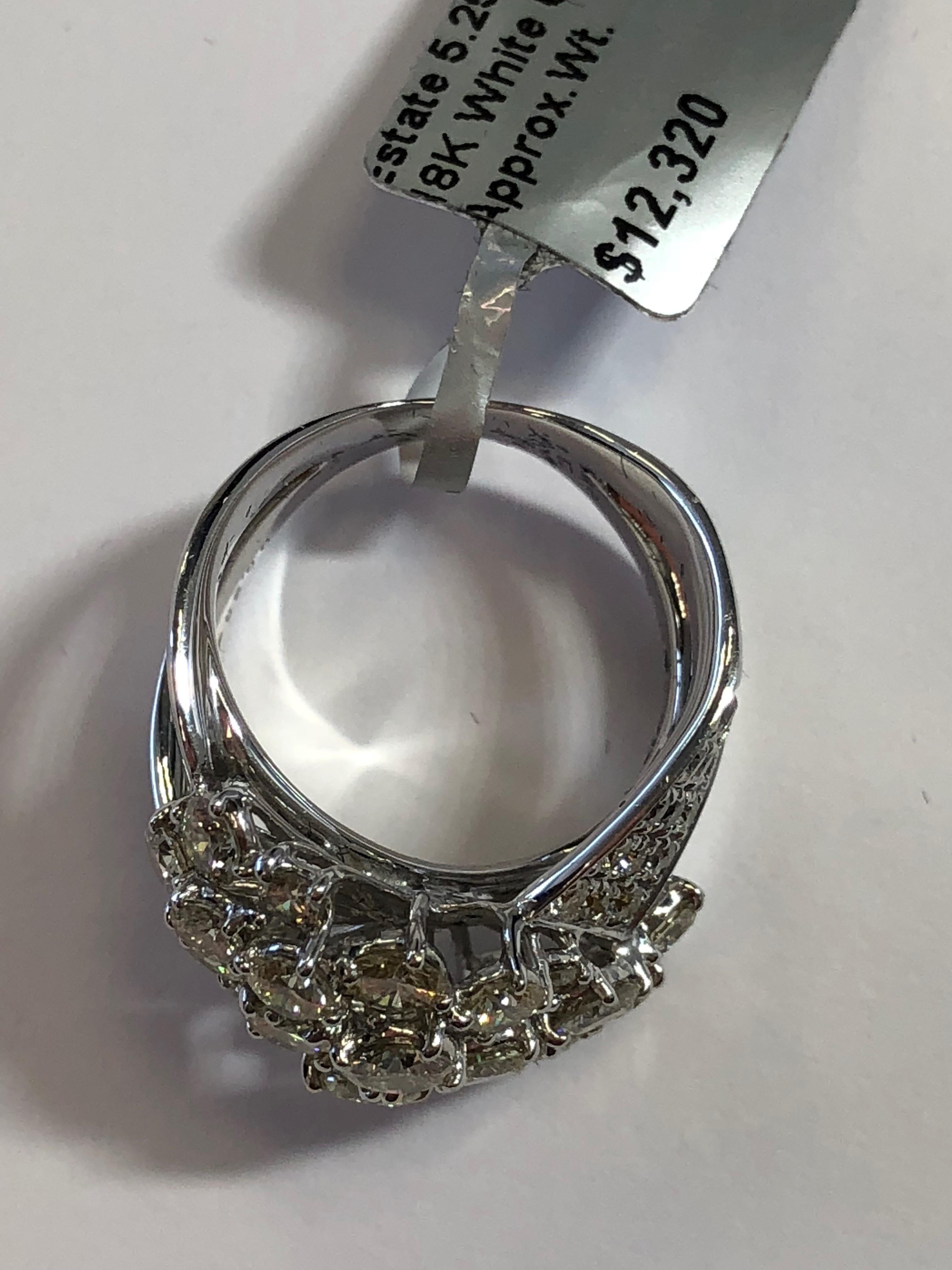 Women's or Men's Estate Diamond Cluster Ring in 18 Karat White Gold