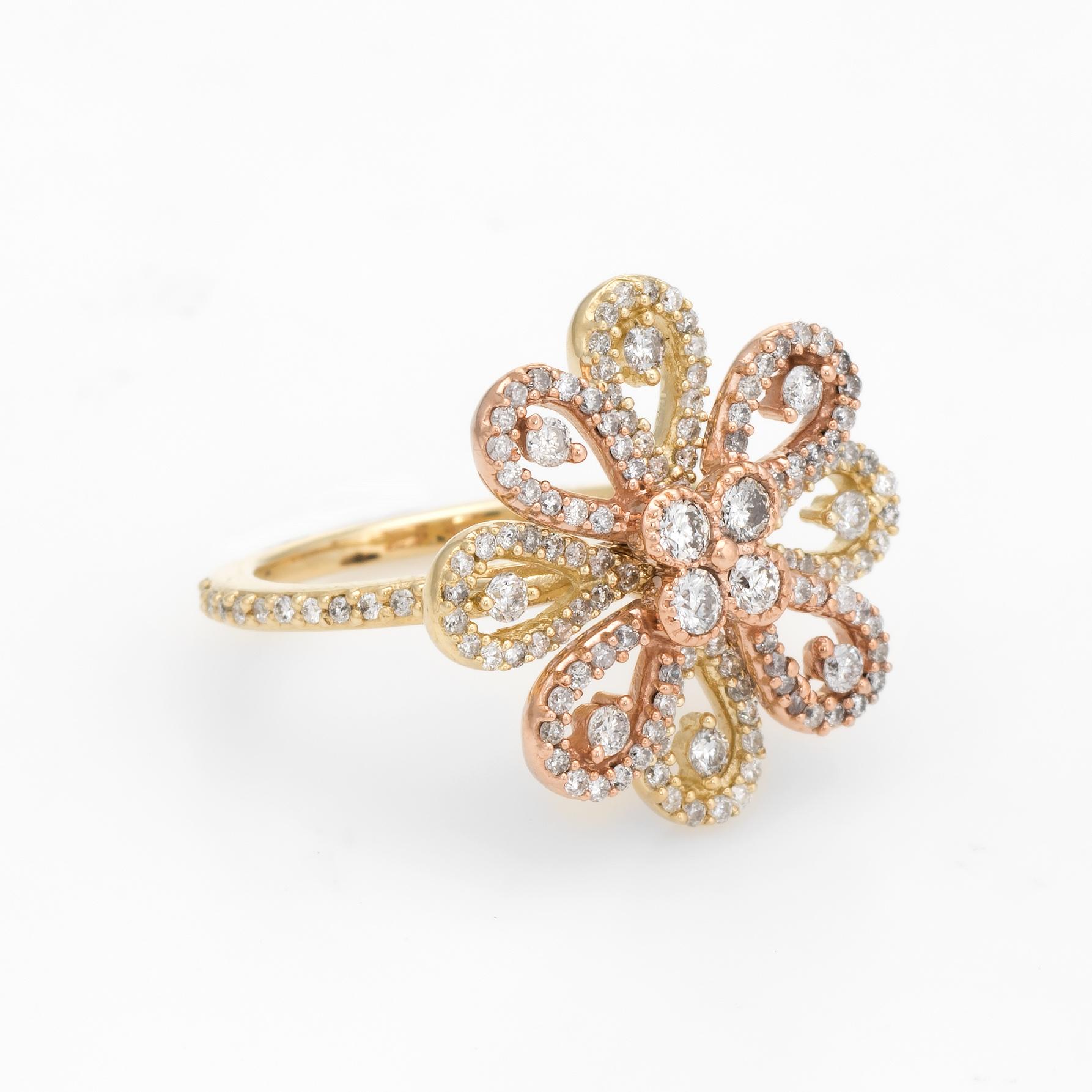 Modern Estate Diamond Cocktail Ring 1.10 Carat 14 Karat Gold Flower Design Fine Jewelry