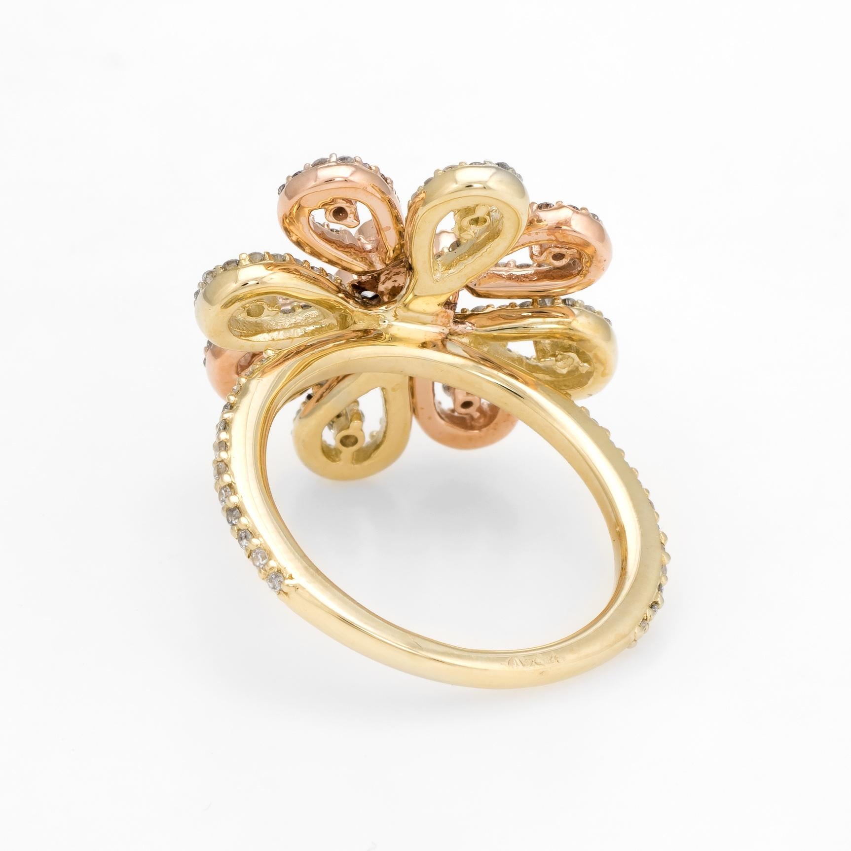 Women's or Men's Estate Diamond Cocktail Ring 1.10 Carat 14 Karat Gold Flower Design Fine Jewelry