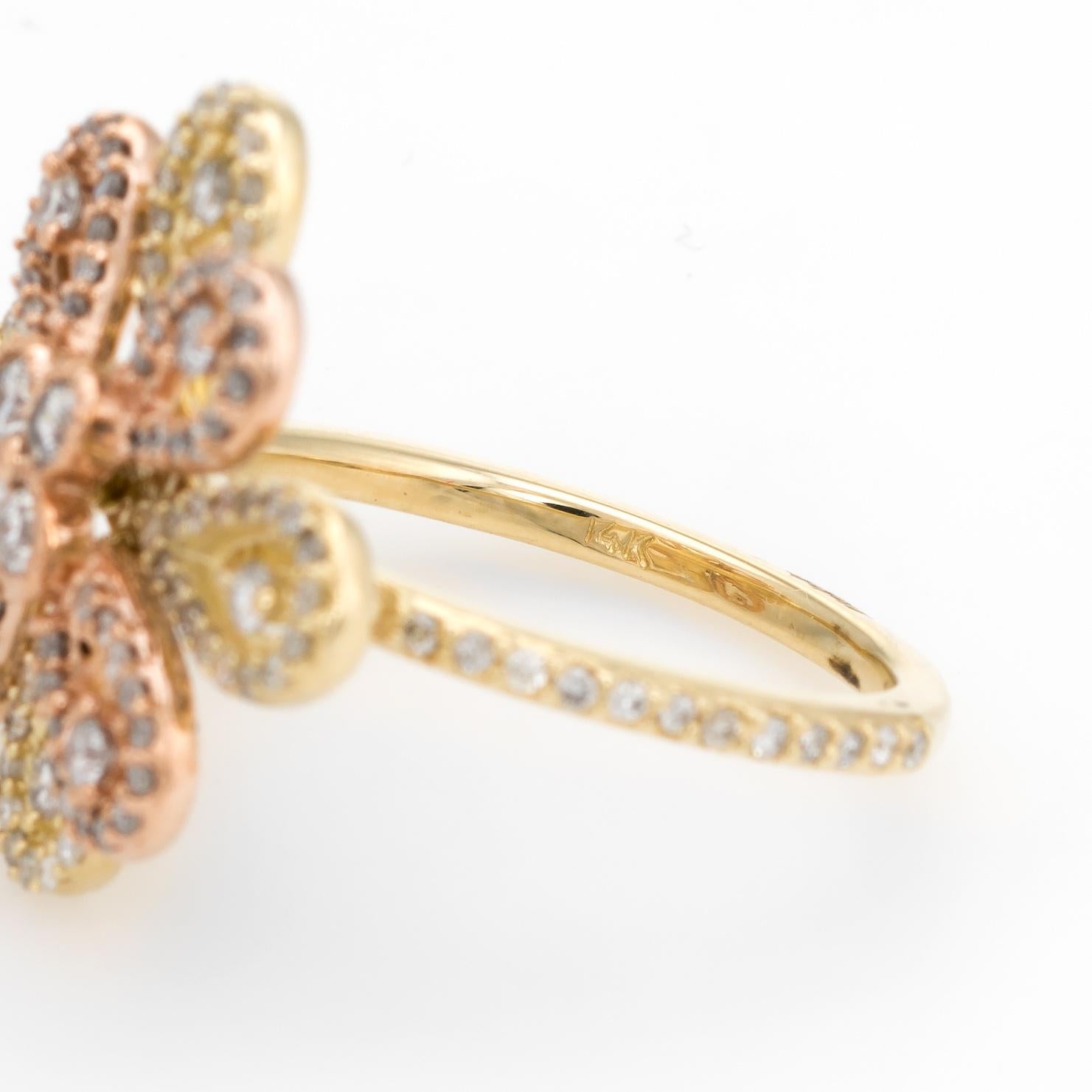Estate Diamond Cocktail Ring 1.10 Carat 14 Karat Gold Flower Design Fine Jewelry 2