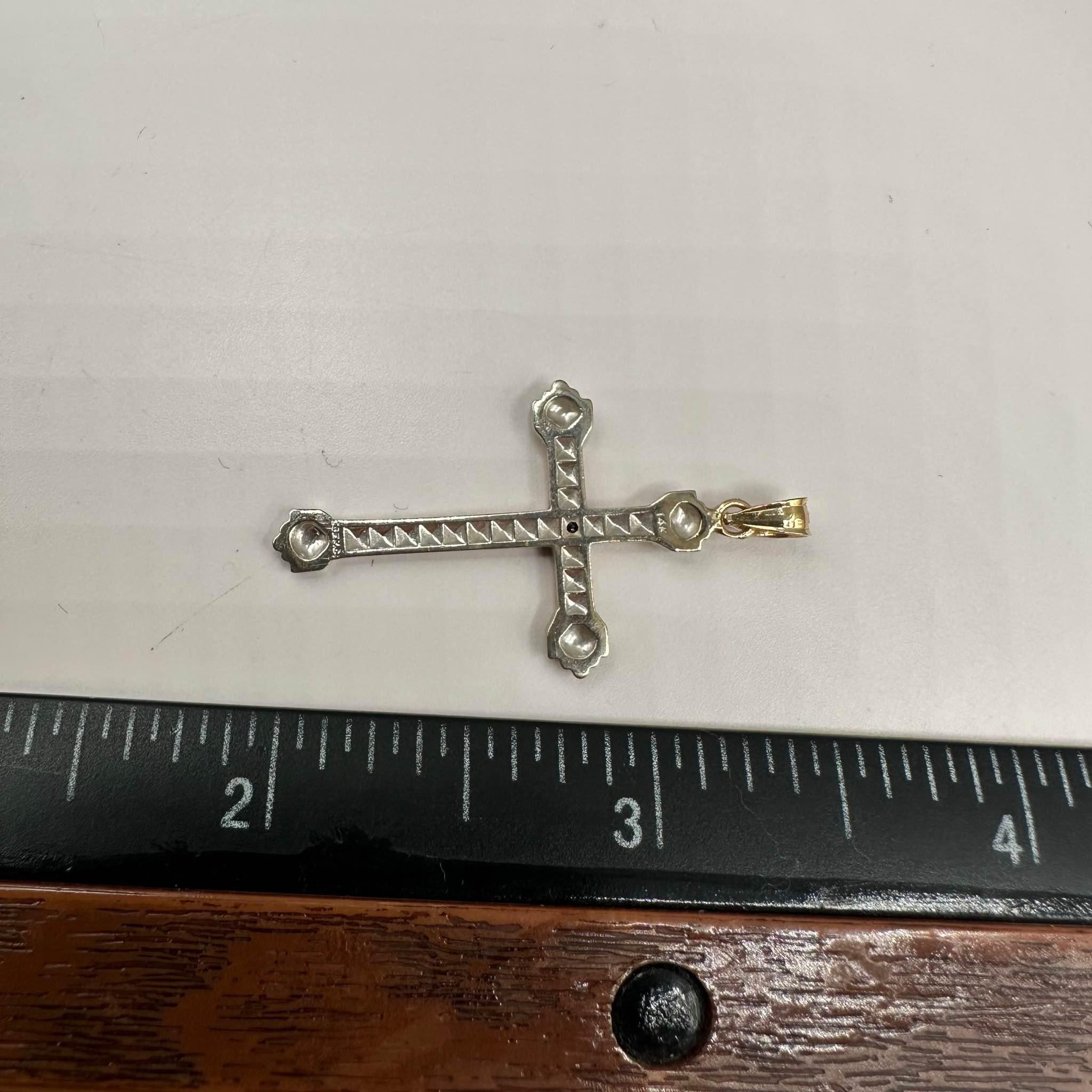 Pendentif croix de succession en or bicolore 14 carats - 0,01 ctw GH SI diamant rond Pour femmes en vente