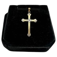 Estate Diamond Cross Pendant in 14kt Two Tone Gold - 0.01ctw GH SI Round Diamond
