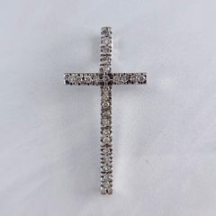 Estate Diamond Cross Pendant Necklace 14k White Gold