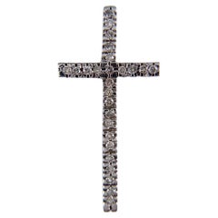Estate Diamond Cross Pendant Necklace 14k White Gold