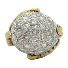Estate Diamond Dome 18 Karat Two-Toned Gold Foliate Cocktail Ring