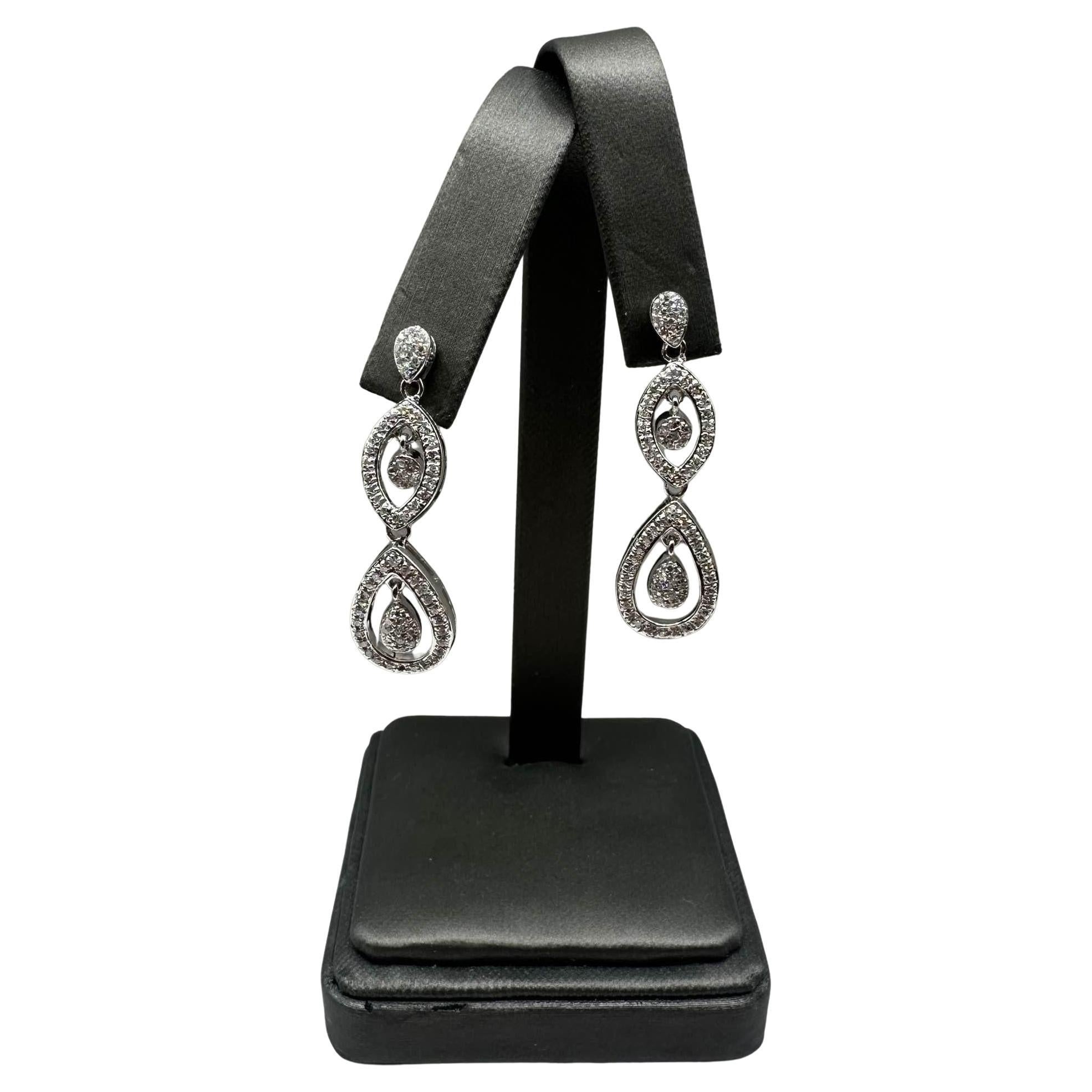 Estate Diamond Drop Earrings in 14kt White Gold - 0.7ctw GH SI-I1 Diamonds, 1.5"