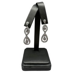Estate Diamond Drop Earrings in 14kt White Gold - 0.7ctw GH SI-I1 Diamonds, 1.5"