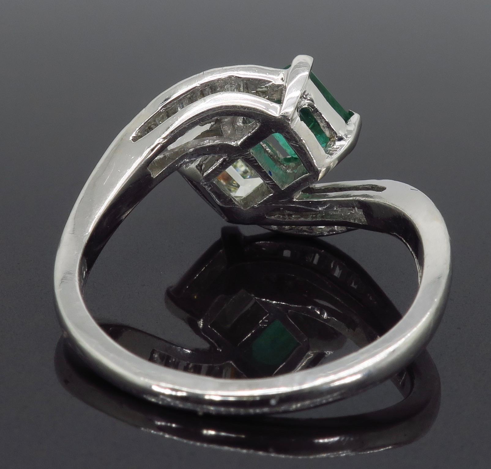 Estate Diamond and Emerald Bypass Ring in Platinum 1
