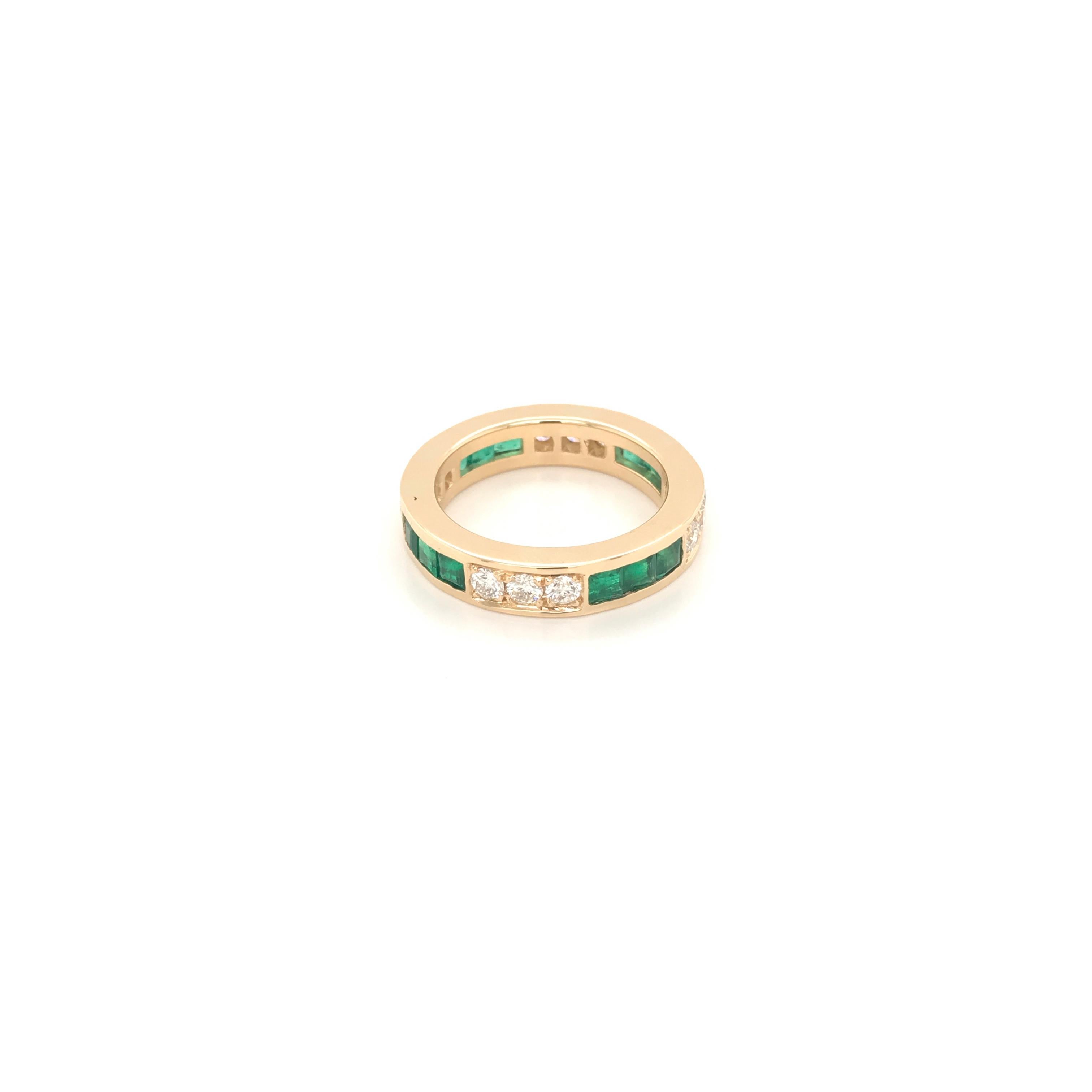 Emerald Cut Estate Diamond Emerald Gold Band Ring