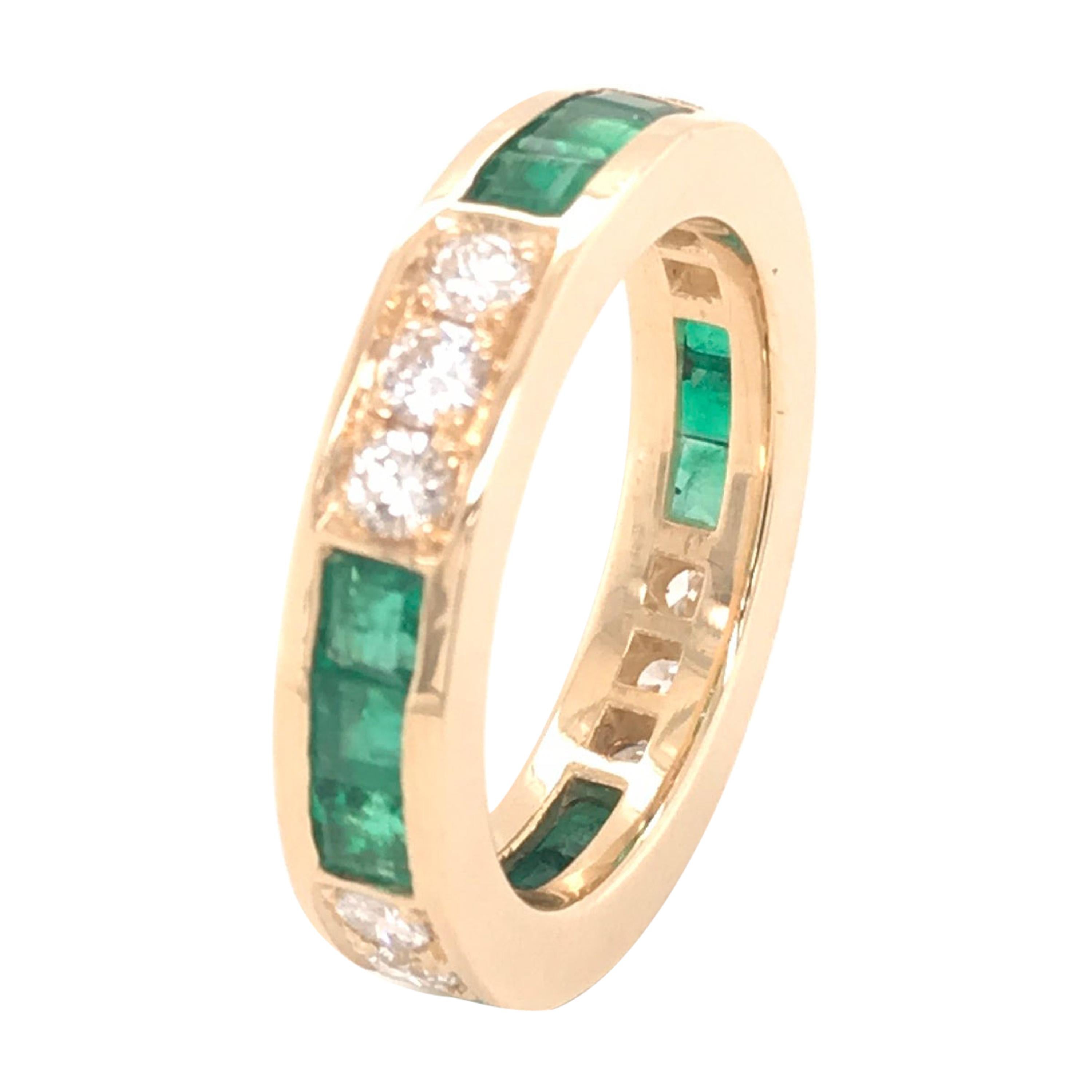 Estate Diamond Emerald Gold Band Ring