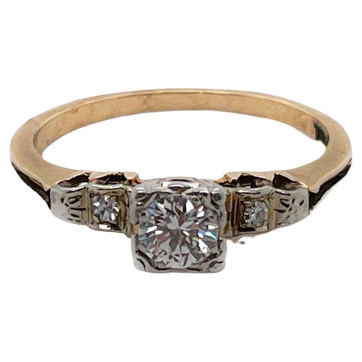 Estate Diamond Engagement Ring with Floral Accents in 14k Gold .38 Carat Ctr LV For Sale