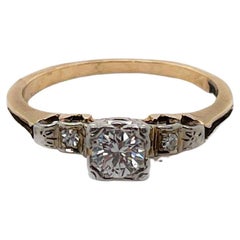 Estate Diamond Engagement Ring with Floral Accents in 14k Gold .38 Carat Ctr LV