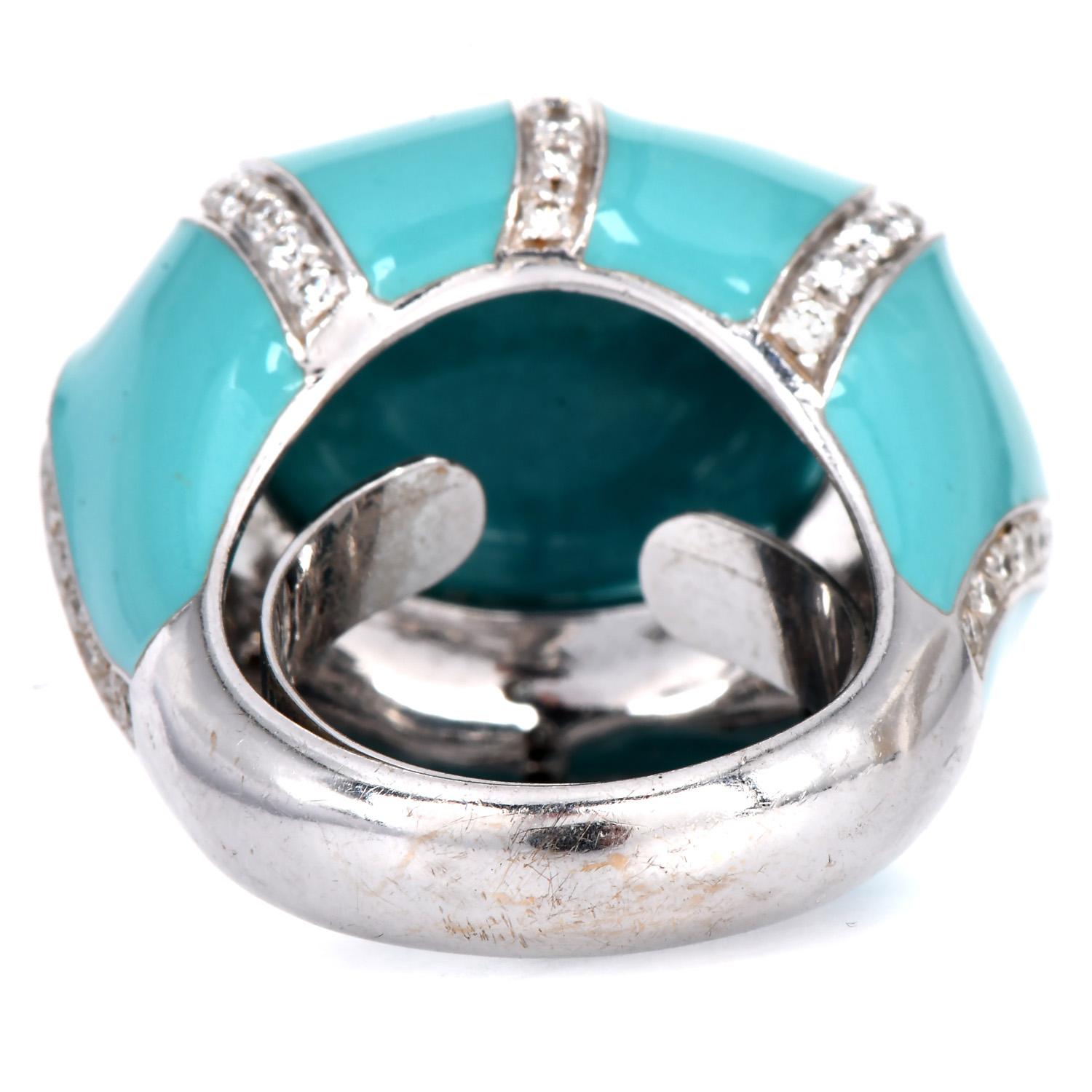 Women's or Men's Estate Diamond Faceted Turquoise Dome 18K Statement Ring
