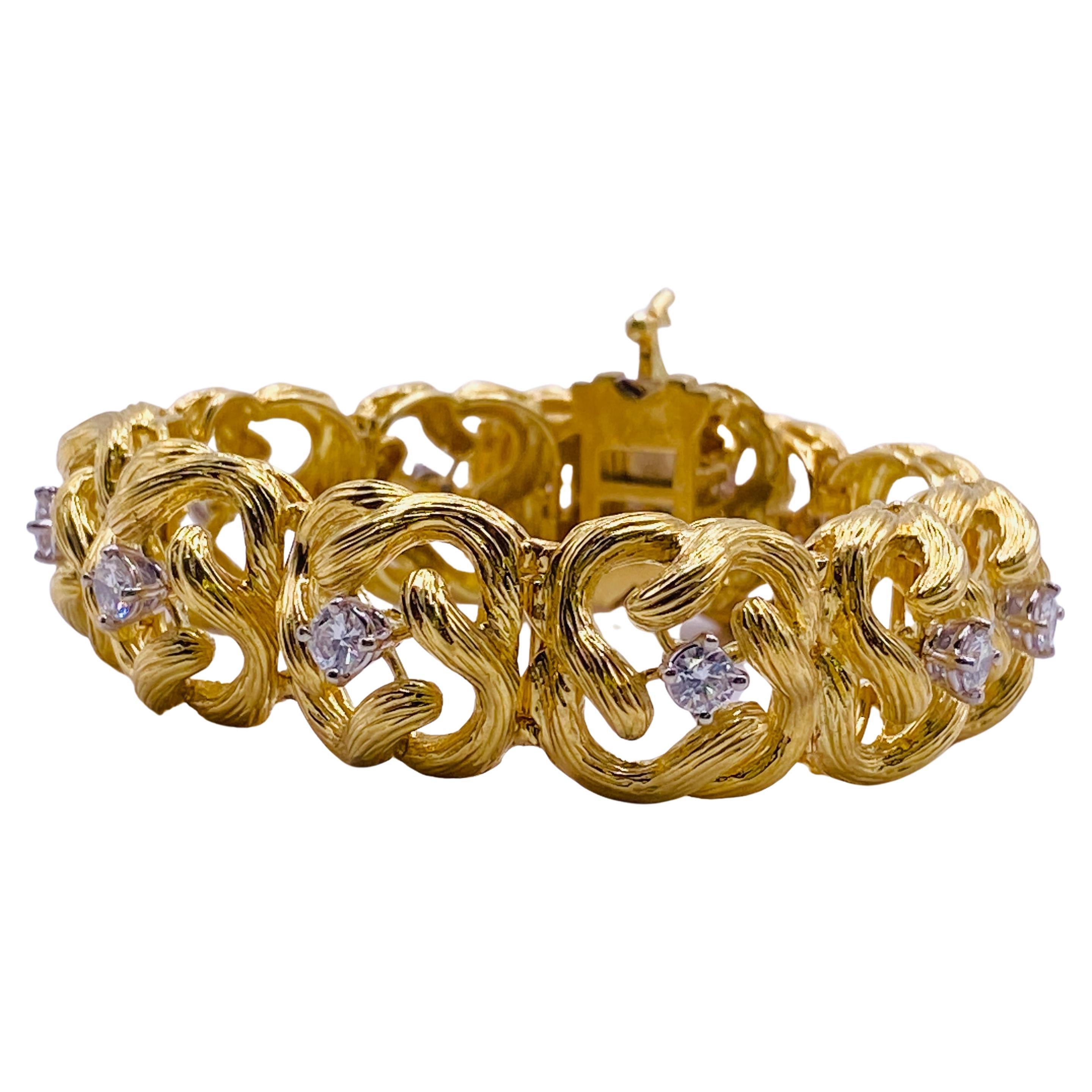 Retro Diamond Buckle Clasp Gold Braided Link Bracelet Estate Fine