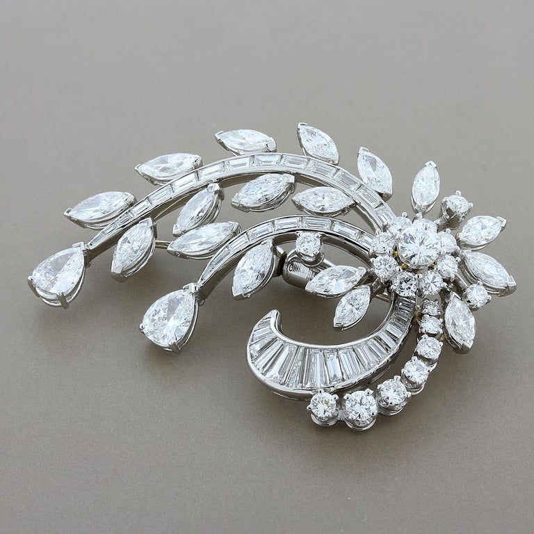 Estate Diamond Floral Platinum Brooch For Sale (Free Shipping) at 1stDibs