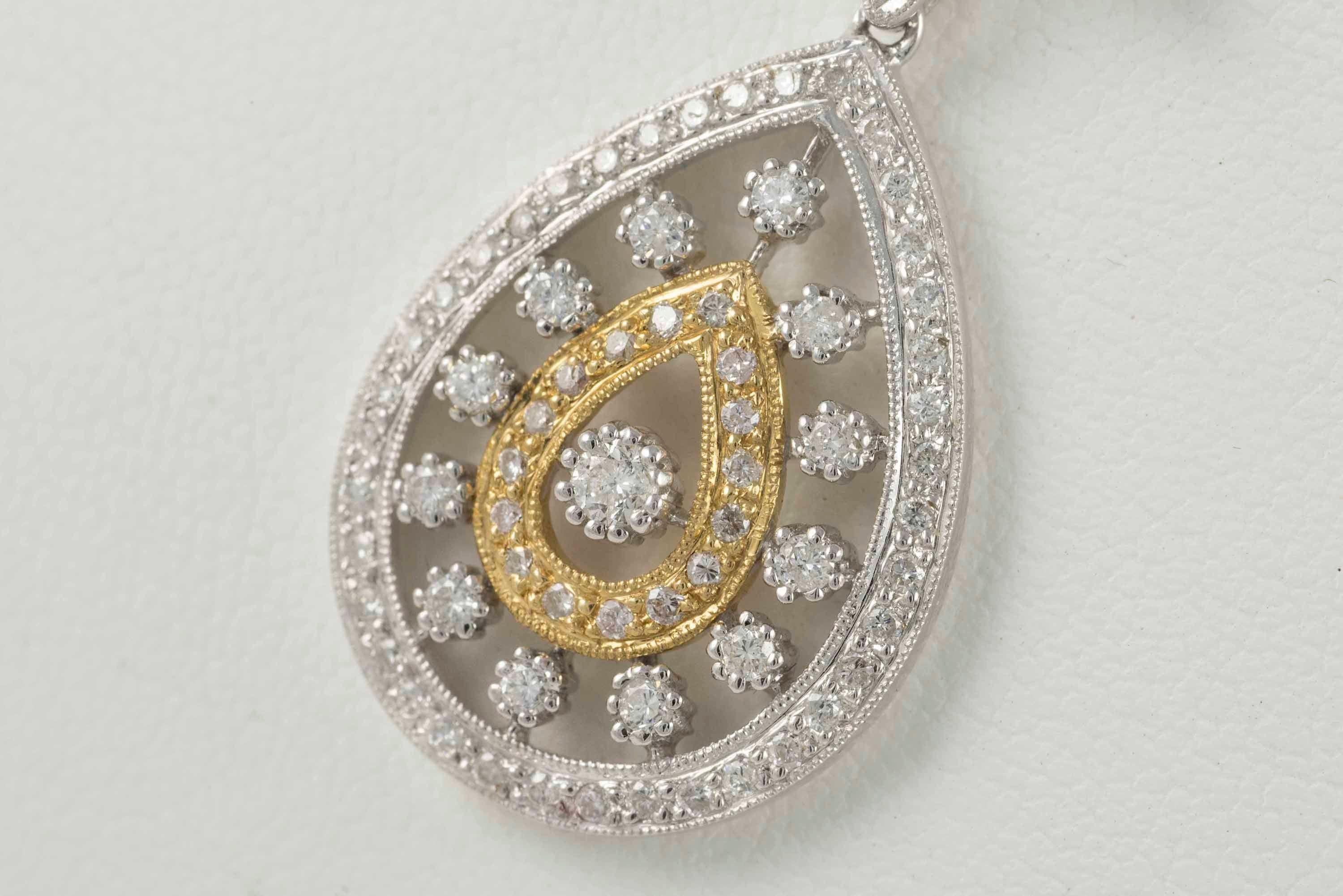 Contemporary Estate Diamond Flower and Tear Drop Pendant Necklace For Sale