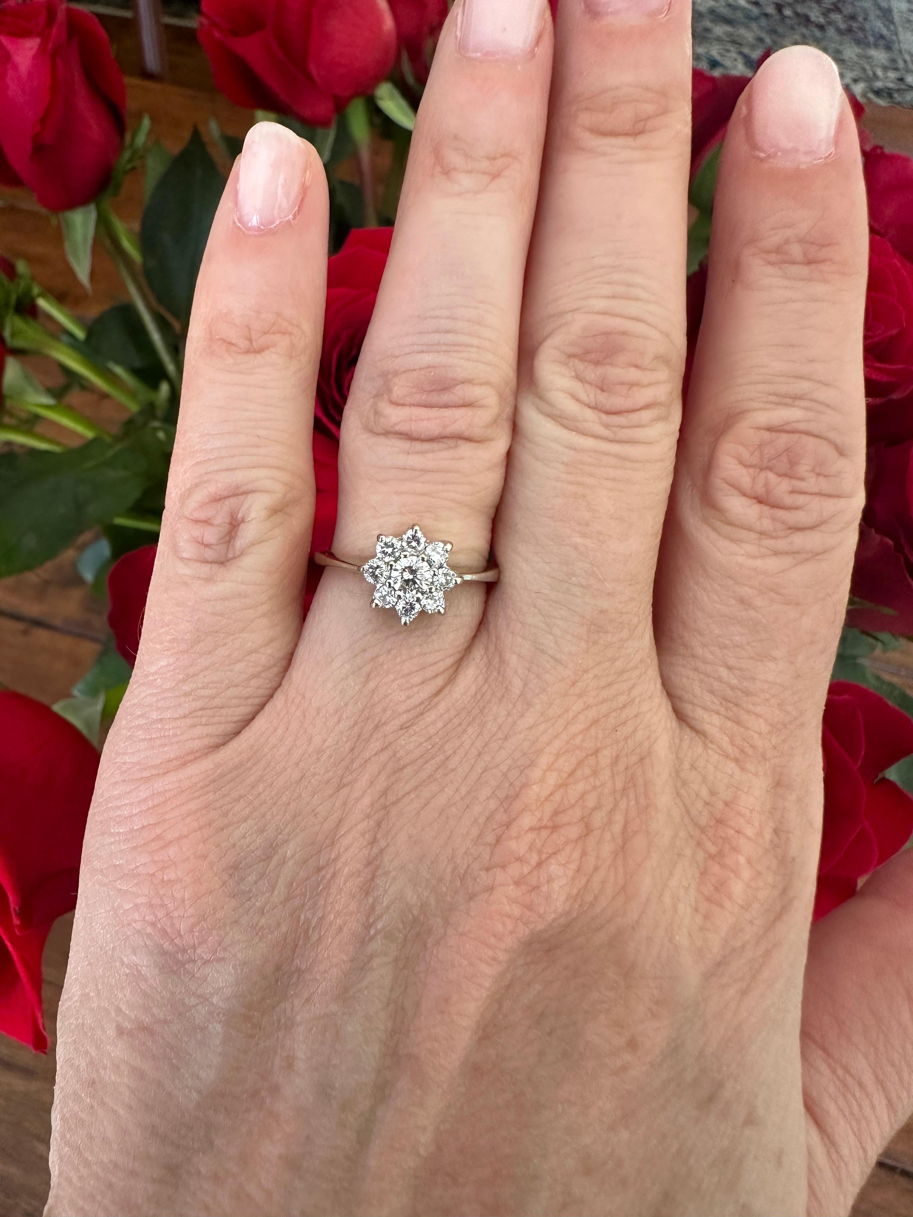 Brilliant Cut Estate Diamond Flower Cluster Ring For Sale