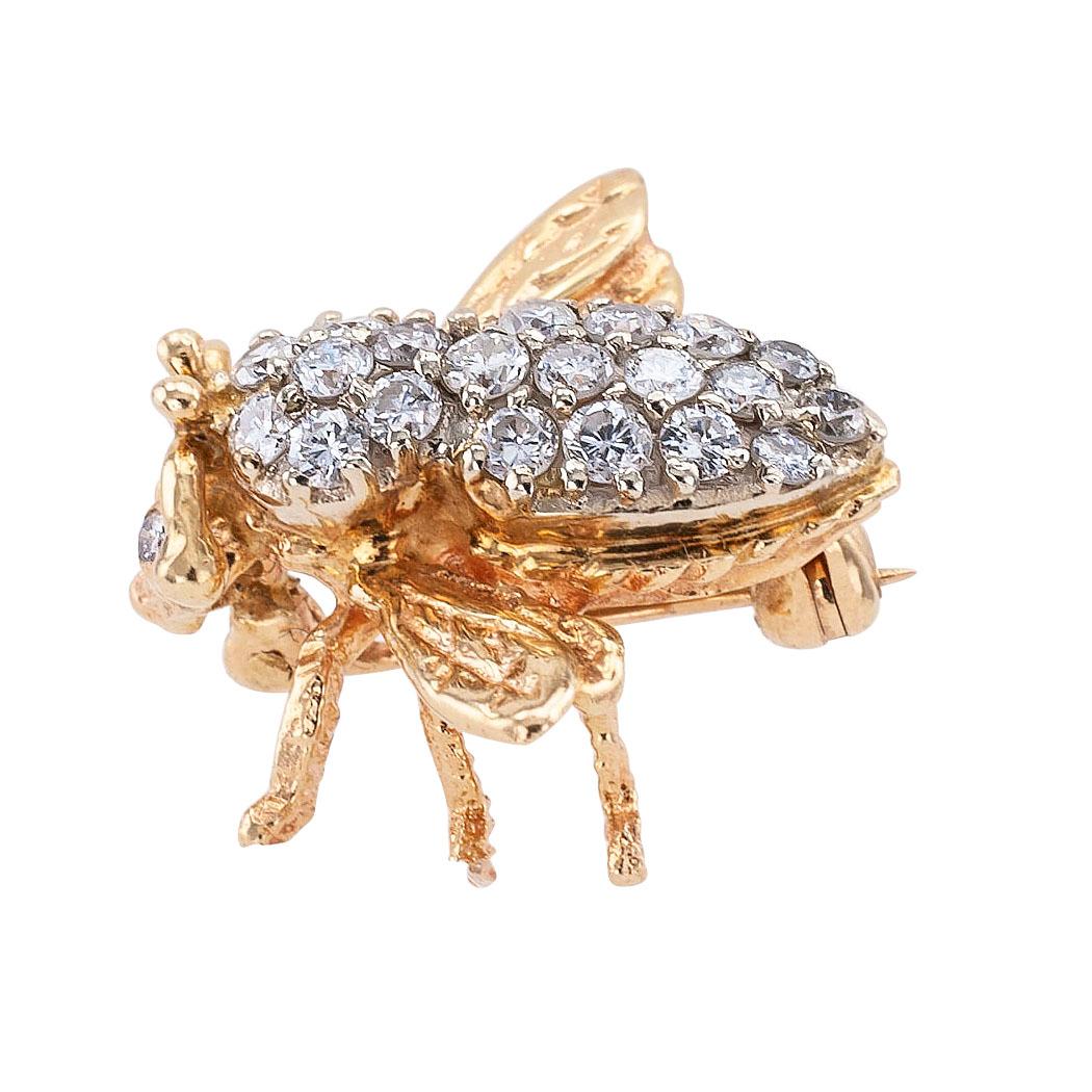 Contemporary Estate Diamond Gold Bee Brooch