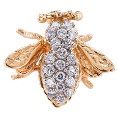 Vintage Estate Diamond Gold Bee Brooch
