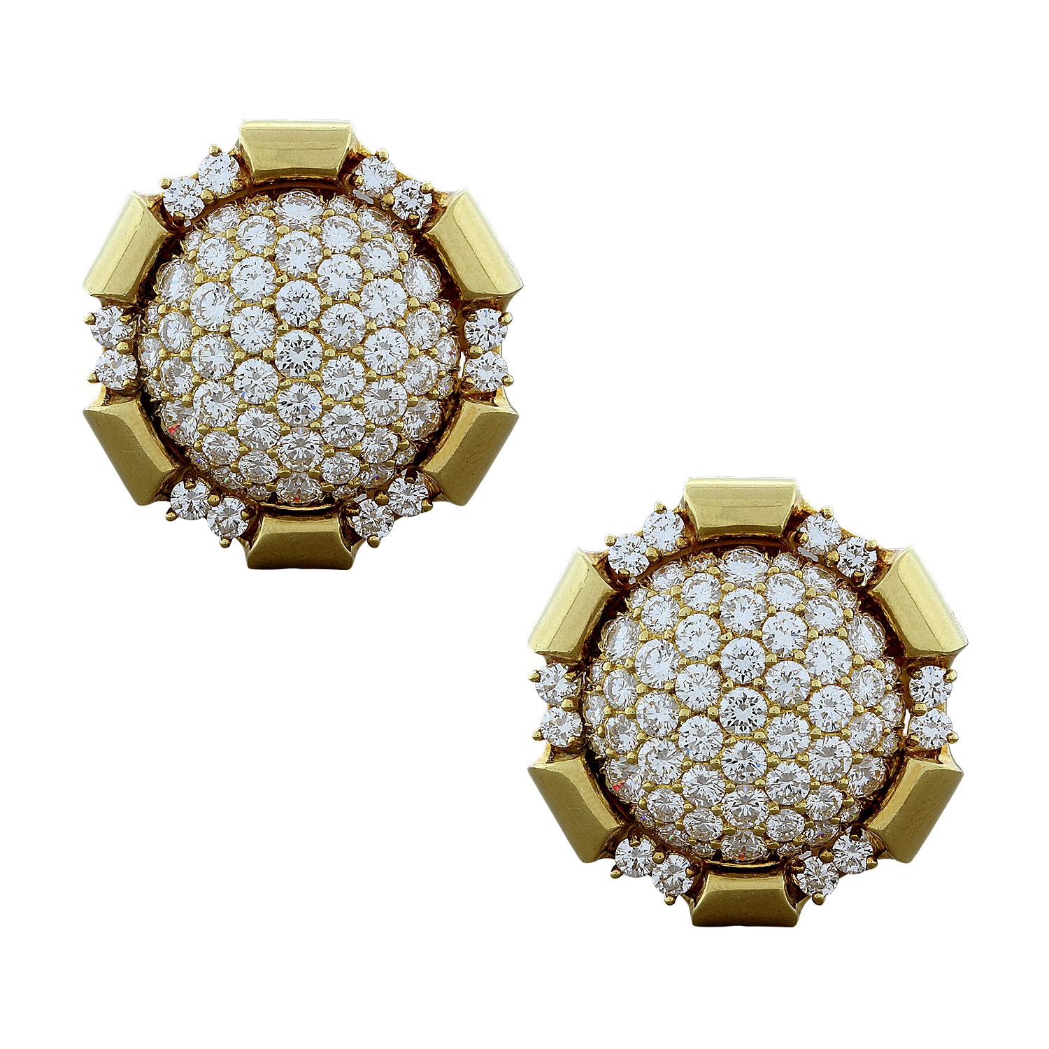 Floral Gold and Diamond Clip On Earrings at 1stdibs
