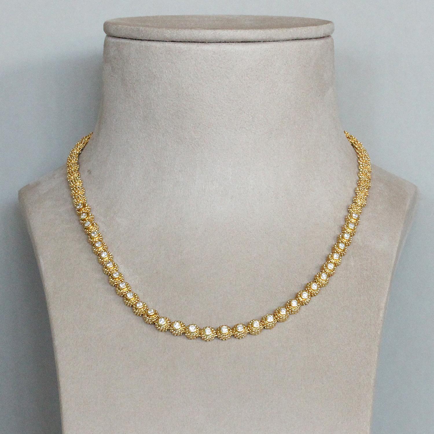 Women's or Men's Estate Diamond Gold Floret Necklace Half Circle