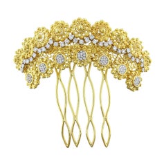 Antique Estate Diamond Gold French Hair Comb