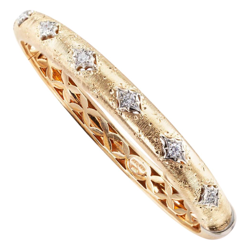 Estate Diamond Gold Italian Bangle Bracelet