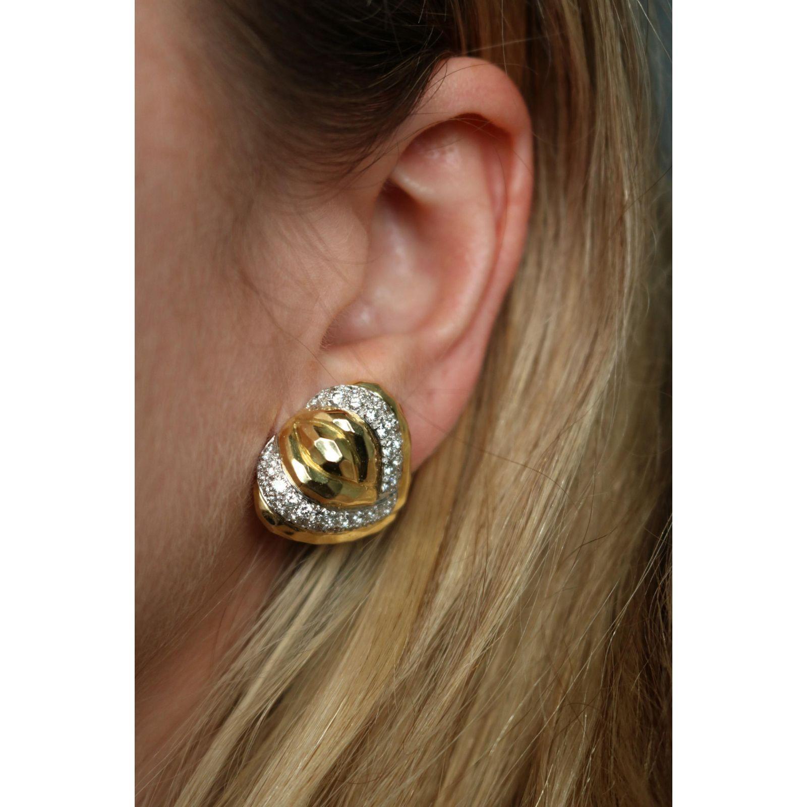 Estate Diamond Heart Earrings Clip-Ons 18K White and Yellow Gold ~2.86ctw For Sale 4