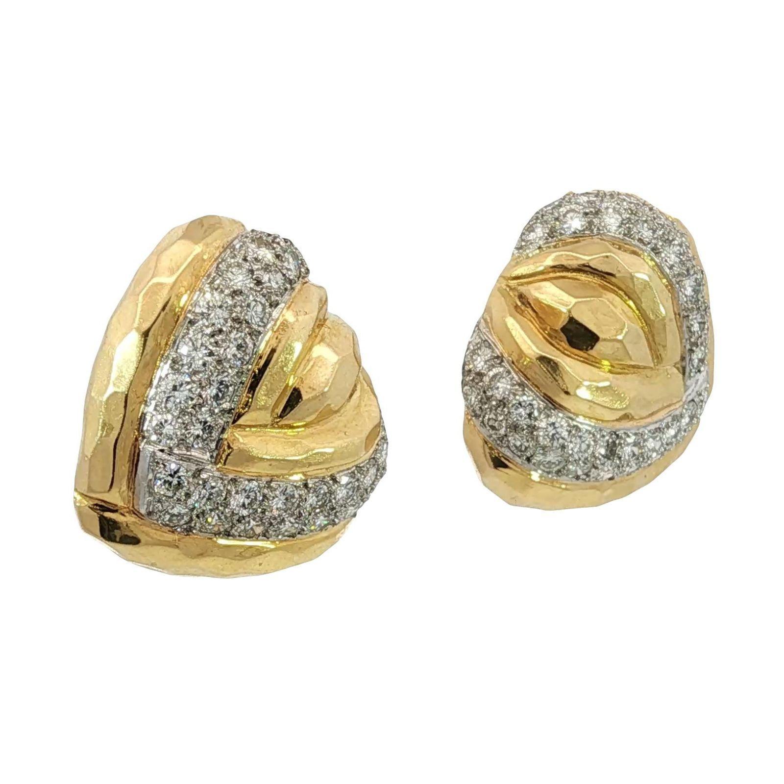 Round Cut Estate Diamond Heart Earrings Clip-Ons 18K White and Yellow Gold ~2.86ctw For Sale