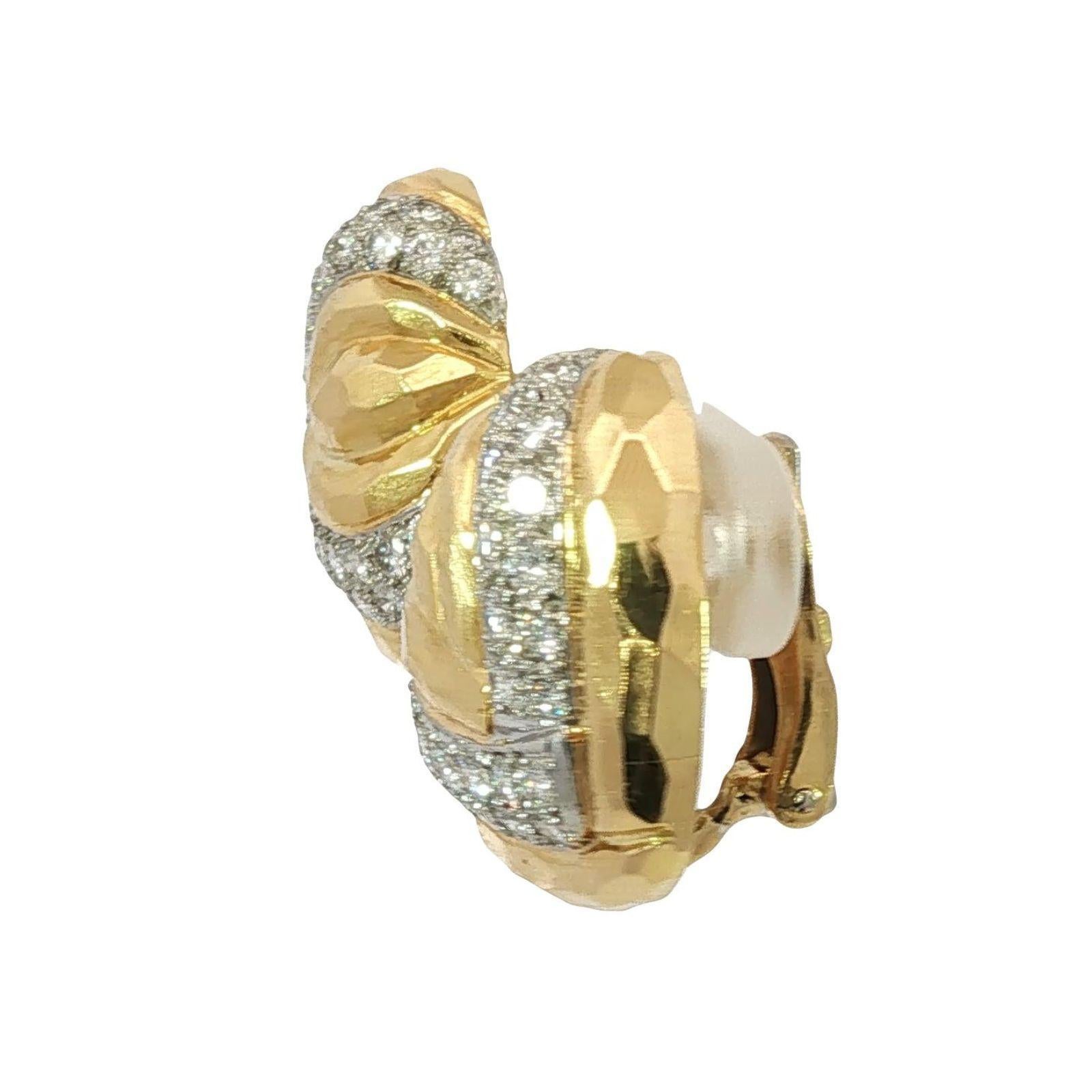 Estate Diamond Heart Earrings Clip-Ons 18K White and Yellow Gold ~2.86ctw In Excellent Condition For Sale In Fairfield, CT