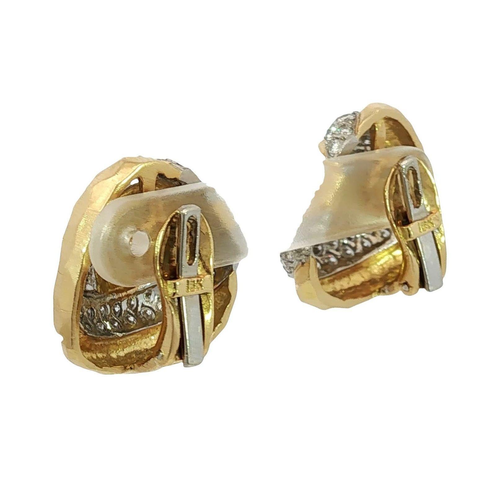 Women's Estate Diamond Heart Earrings Clip-Ons 18K White and Yellow Gold ~2.86ctw For Sale