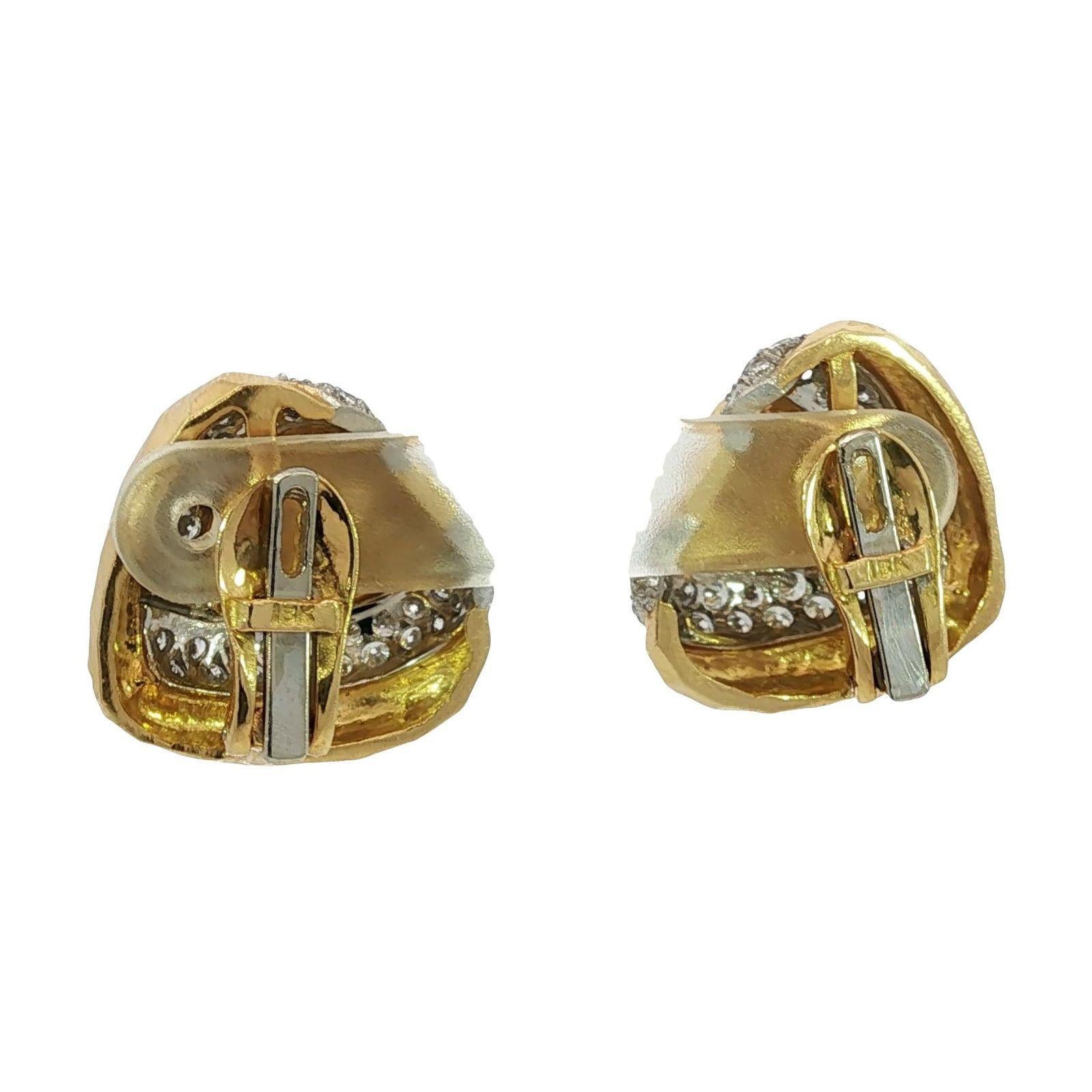 Estate Diamond Heart Earrings Clip-Ons 18K White and Yellow Gold ~2.86ctw For Sale 1