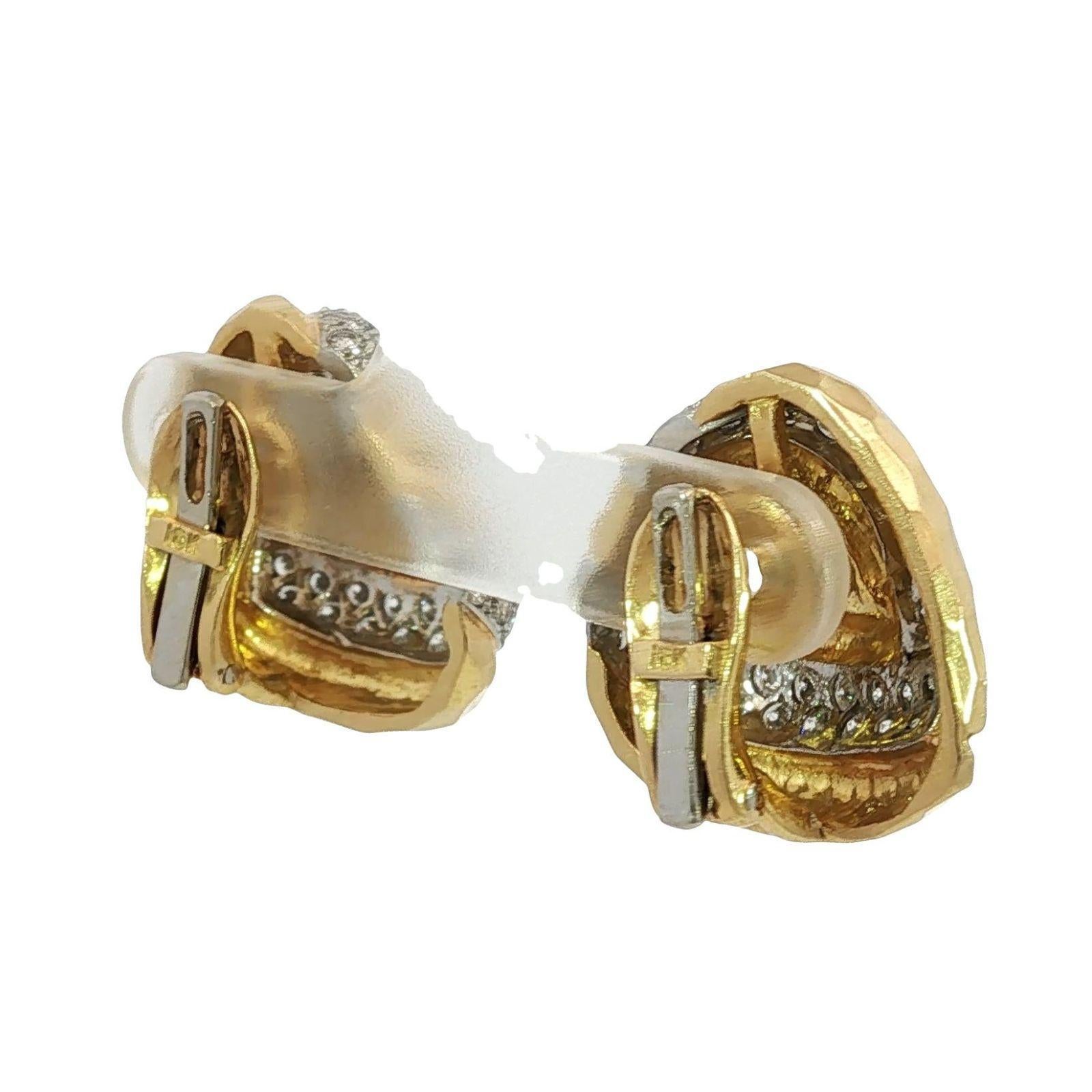 Estate Diamond Heart Earrings Clip-Ons 18K White and Yellow Gold ~2.86ctw For Sale 2