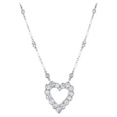 Estate Diamond Heart Pendant Necklace White Gold Platinum