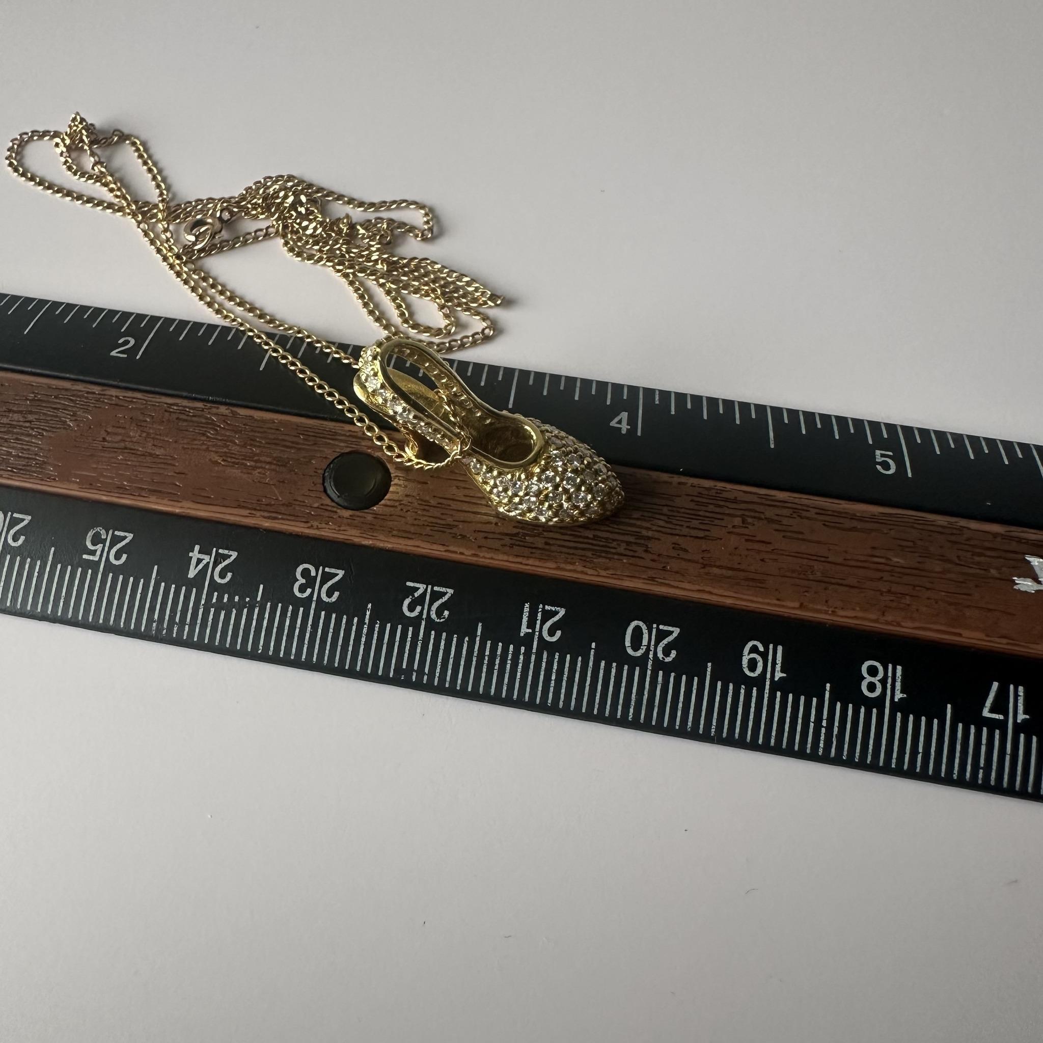 Estate Diamond High Heel Pendant in 18kt Yellow Gold on 10kt Gold Chain 6