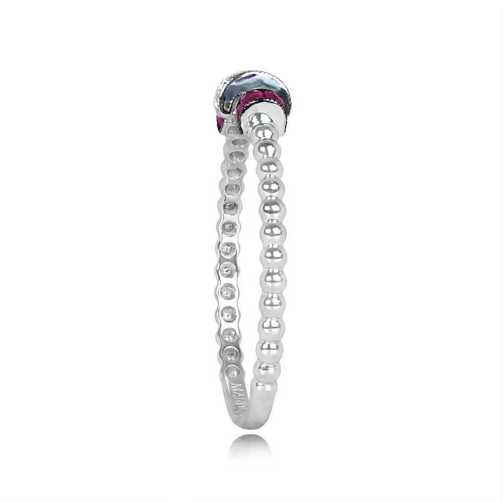 Art Deco Estate Diamond Jewelry Diamond & Ruby Band Ring, 18k White Gold For Sale