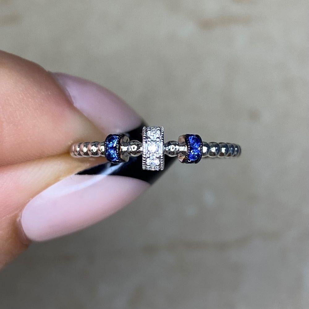 Estate Diamond Jewelry Diamond & Sapphire Band Ring, 18k White Gold  For Sale 4