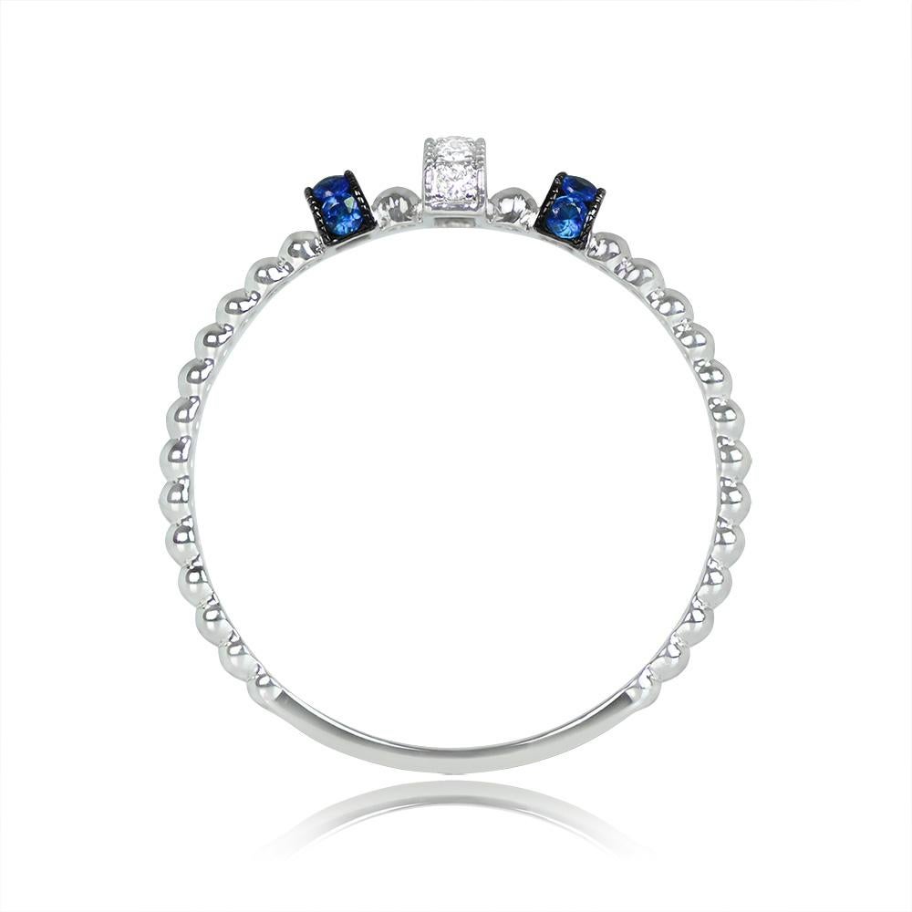 Round Cut Estate Diamond Jewelry Diamond & Sapphire Band Ring, 18k White Gold  For Sale