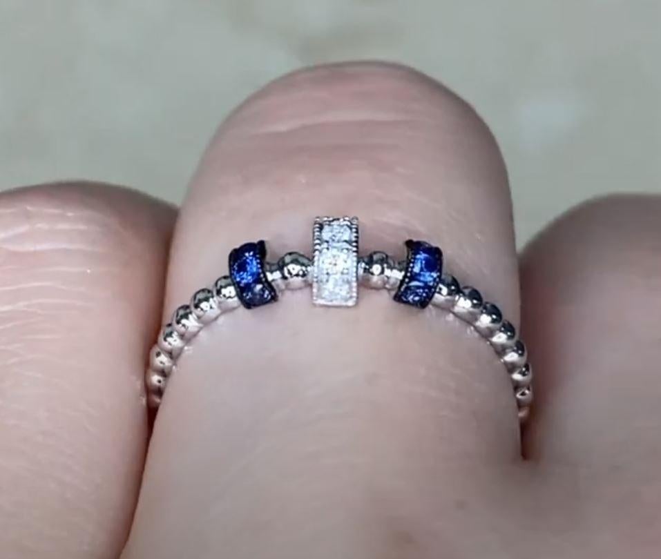 Estate Diamond Jewelry Diamond & Sapphire Band Ring, 18k White Gold  For Sale 2
