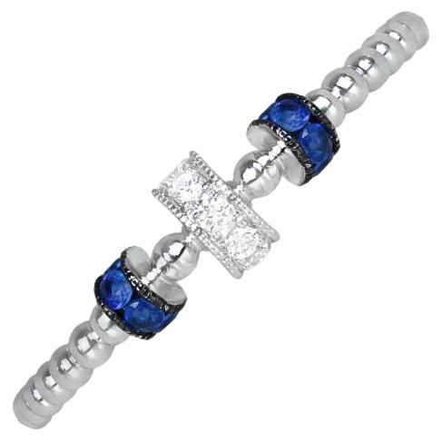 Estate Diamond Jewelry Diamond & Sapphire Band Ring, 18k White Gold 