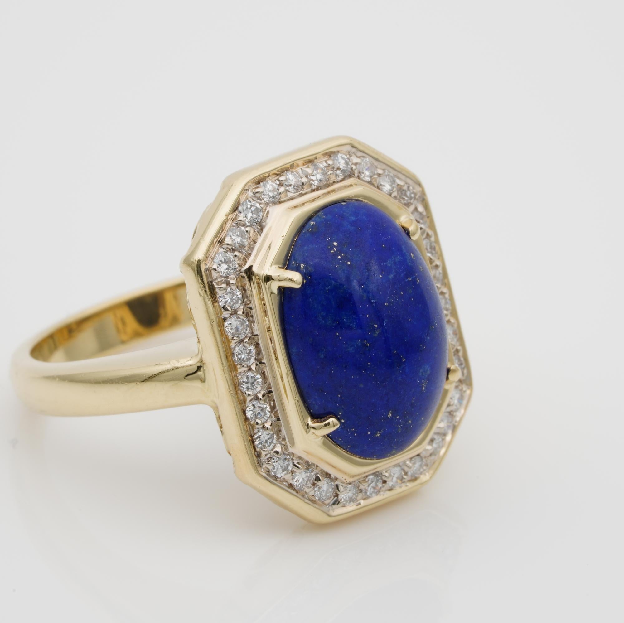 Contemporary Estate Diamond Lapis Ring 18 KT Gold For Sale