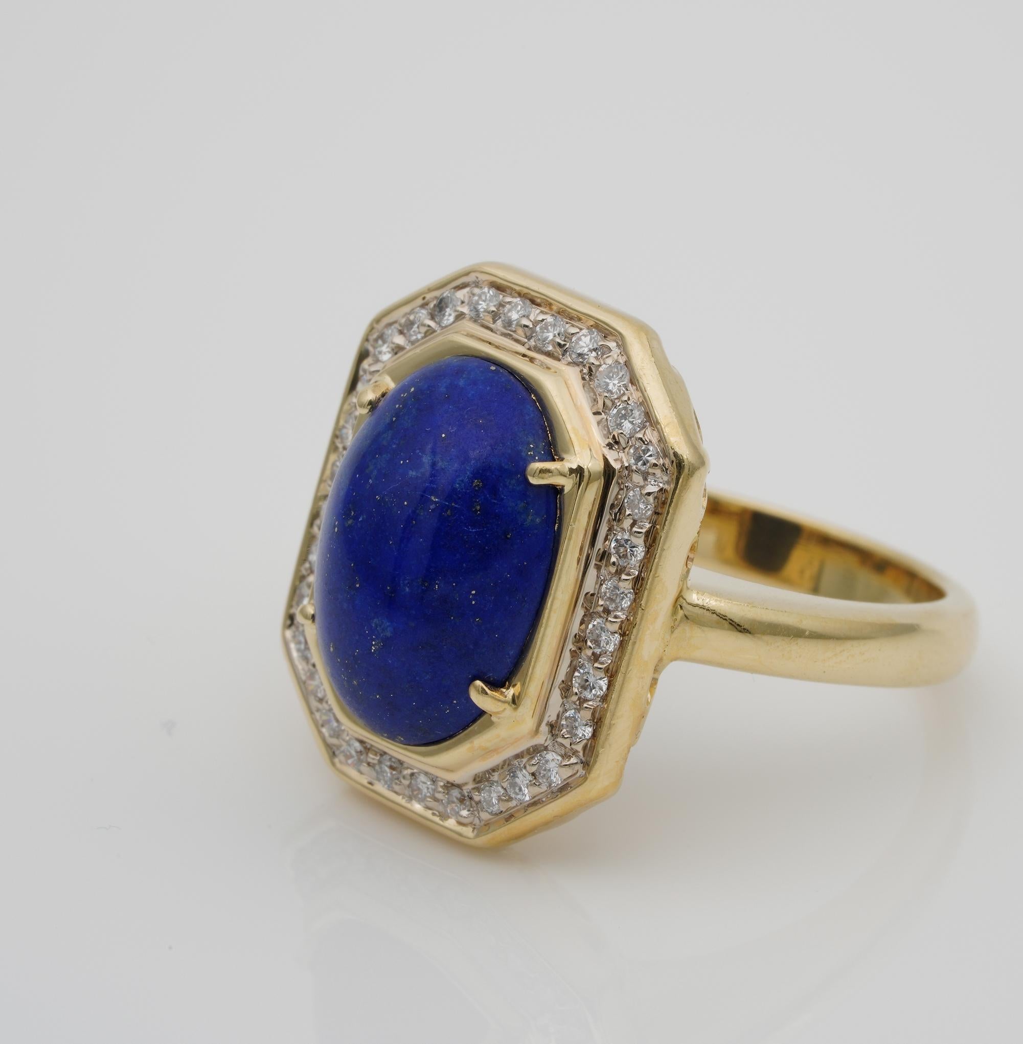 Estate Diamond Lapis Ring 18 KT Gold In Good Condition For Sale In Napoli, IT
