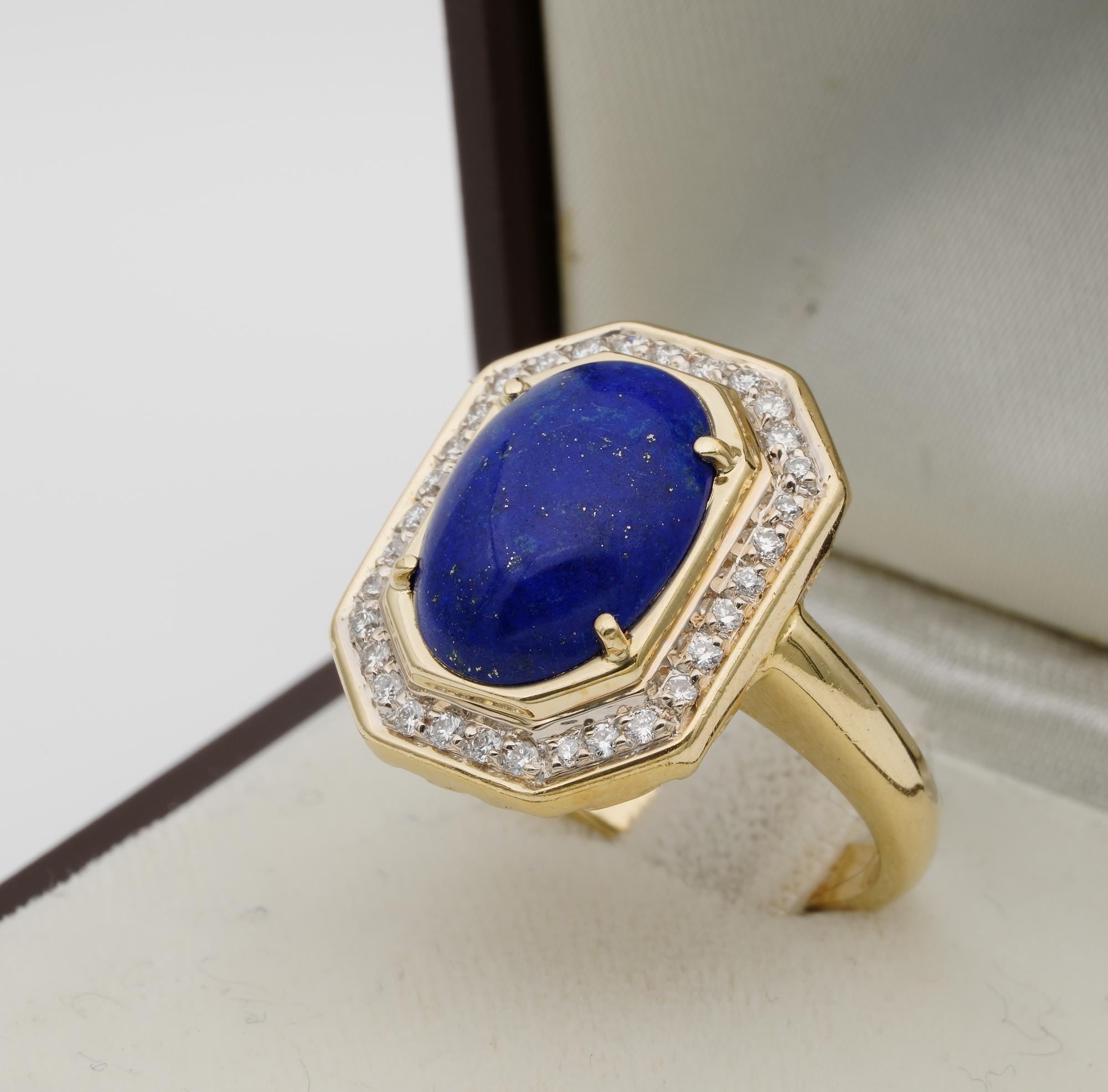 Women's or Men's Estate Diamond Lapis Ring 18 KT Gold For Sale