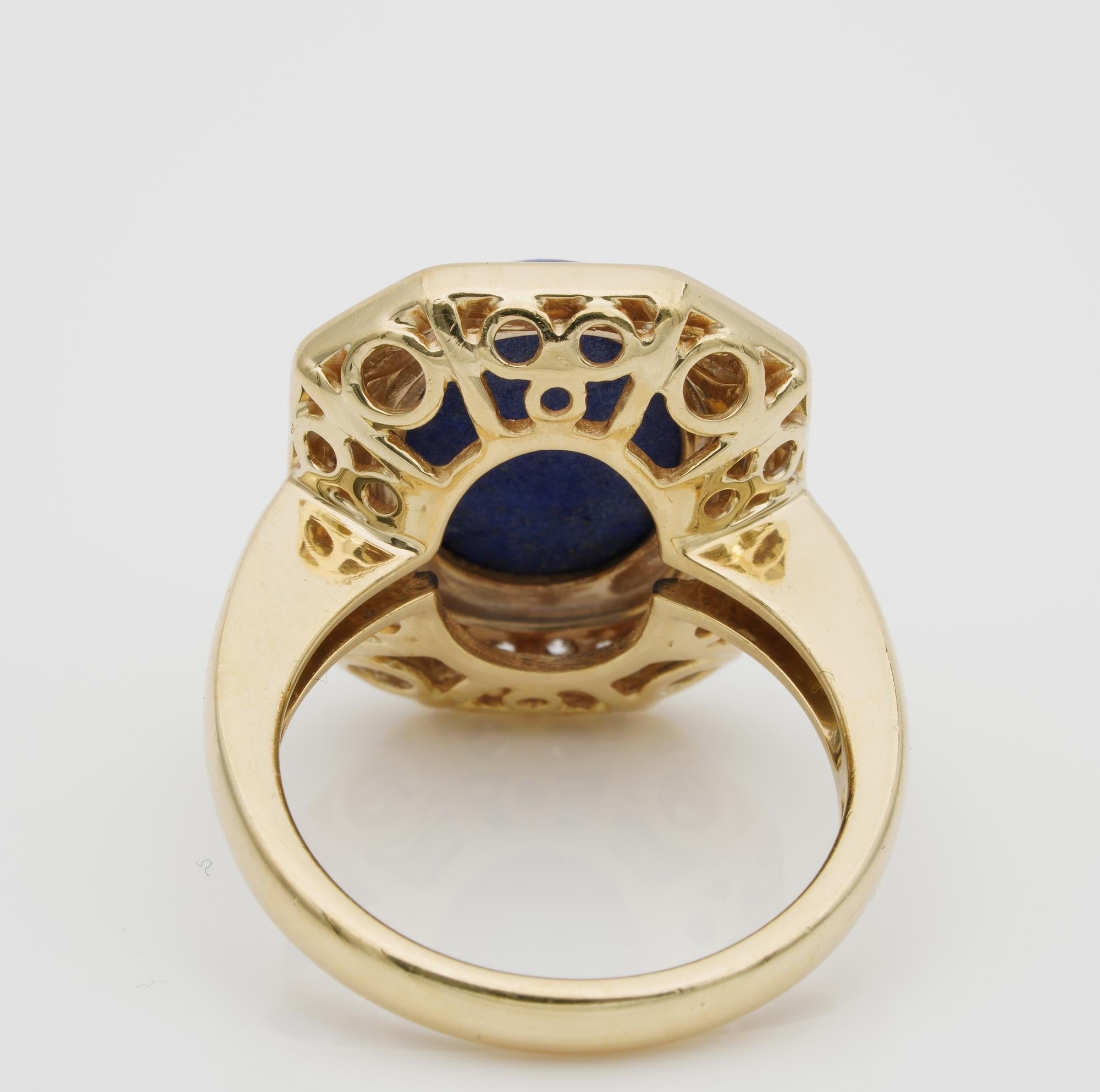 Estate Diamond Lapis Ring 18 KT Gold For Sale 2