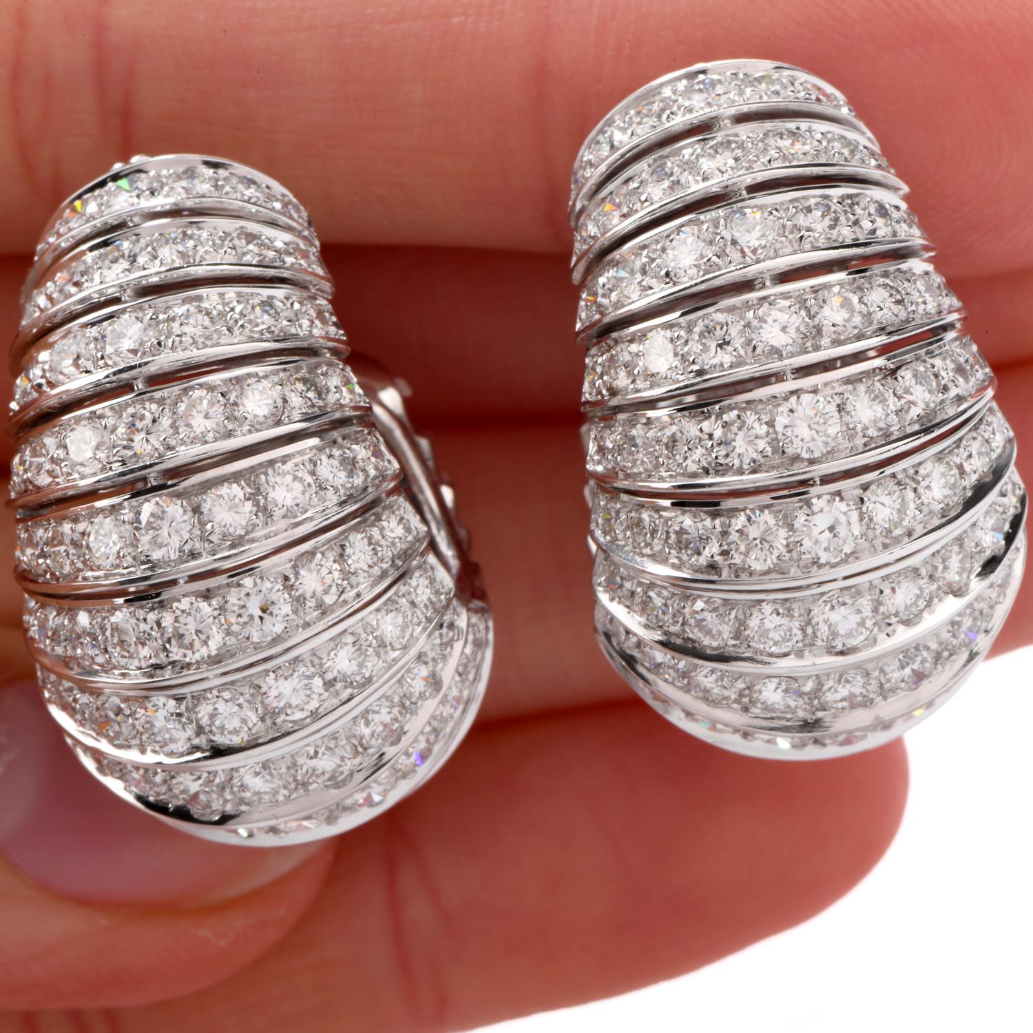 Estate Diamond Large Shell Motif 18 Karat Hoop Clip-On Earrings 1