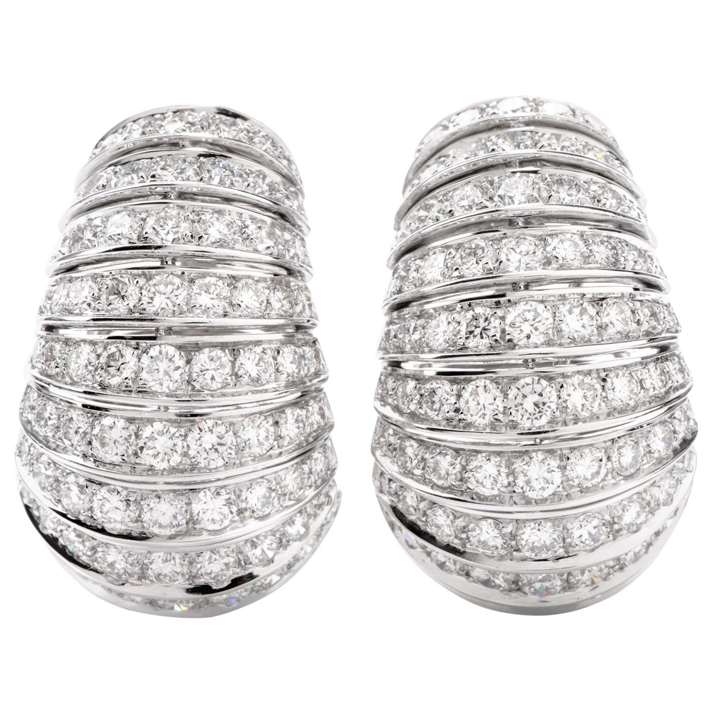 Estate Diamond Large Shell Motif 18 Karat Hoop Clip-On Earrings