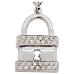 Estate Diamond Lock Pendant in 18k White Gold For Sale at 1stDibs